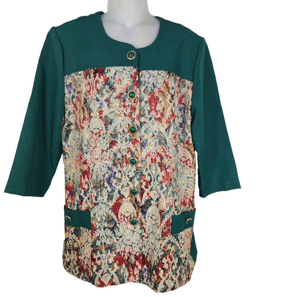 Vintage Whirlaway Frocks Top Jacket Women's Size 12 Button Up Colorblock Tunic